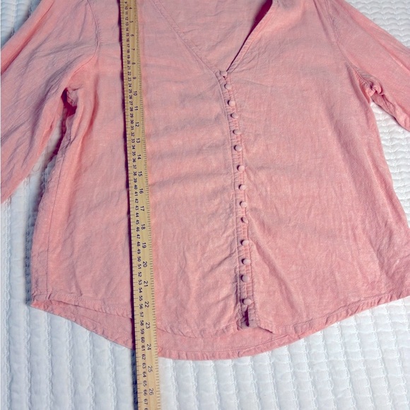 Cynthia Rowley Pink Linen Blend Button Front Blouse‎ with Tie Sleeve Detail Sz S - Picture 4 of 5